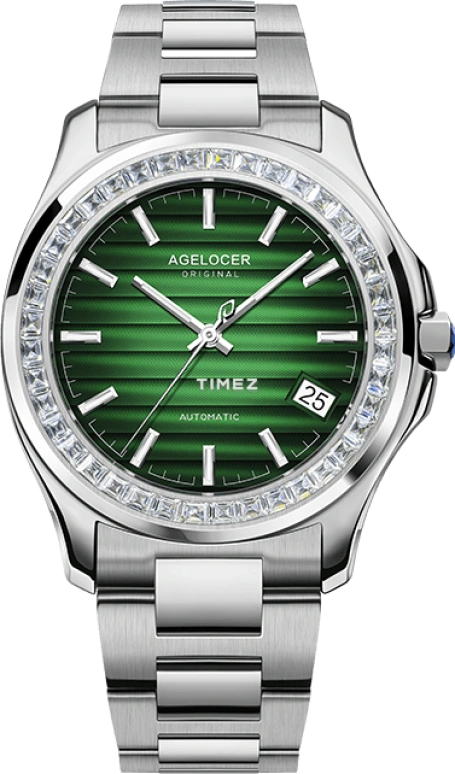 Agelocer,Baikal 40mm,40mm,Stainless Steel,Crystal,Green,Automatic,Day,Sapphire,Crystal Glass,6305E9