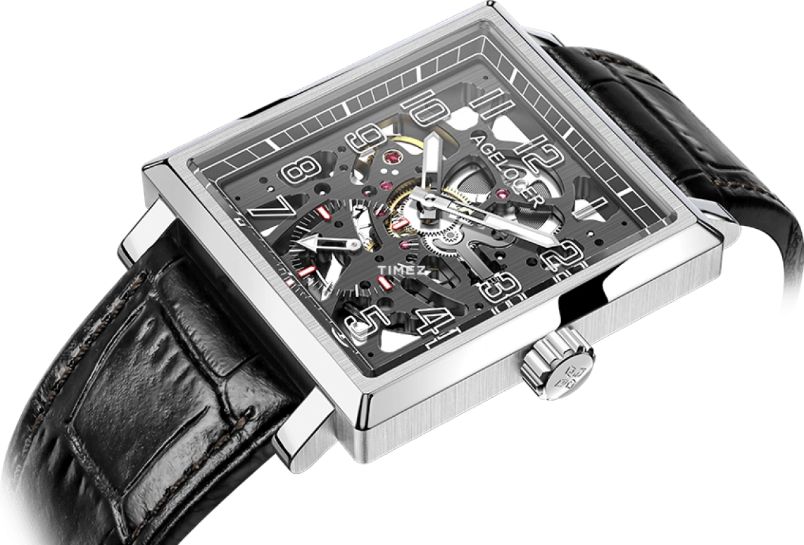 Agelocer,Codex 37mm,37mm,Stainless Steel,Skeleton,Handwound,Sapphire,Crystal Glass,Square,3501A1