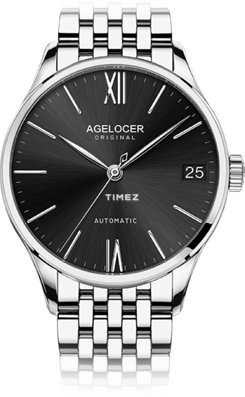 Agelocer,Budapest 40mm,40mm,Stainless Steel,Black,Automatic,Day,Sapphire,Crystal Glass,7072A9