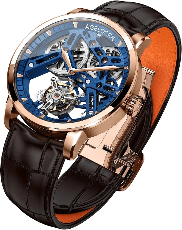 Agelocer,Tourbillon 40mm,40mm,Rose Gold,Skeleton,Handwound,Tourbillon,Sapphire,Crystal Glass,9004N1