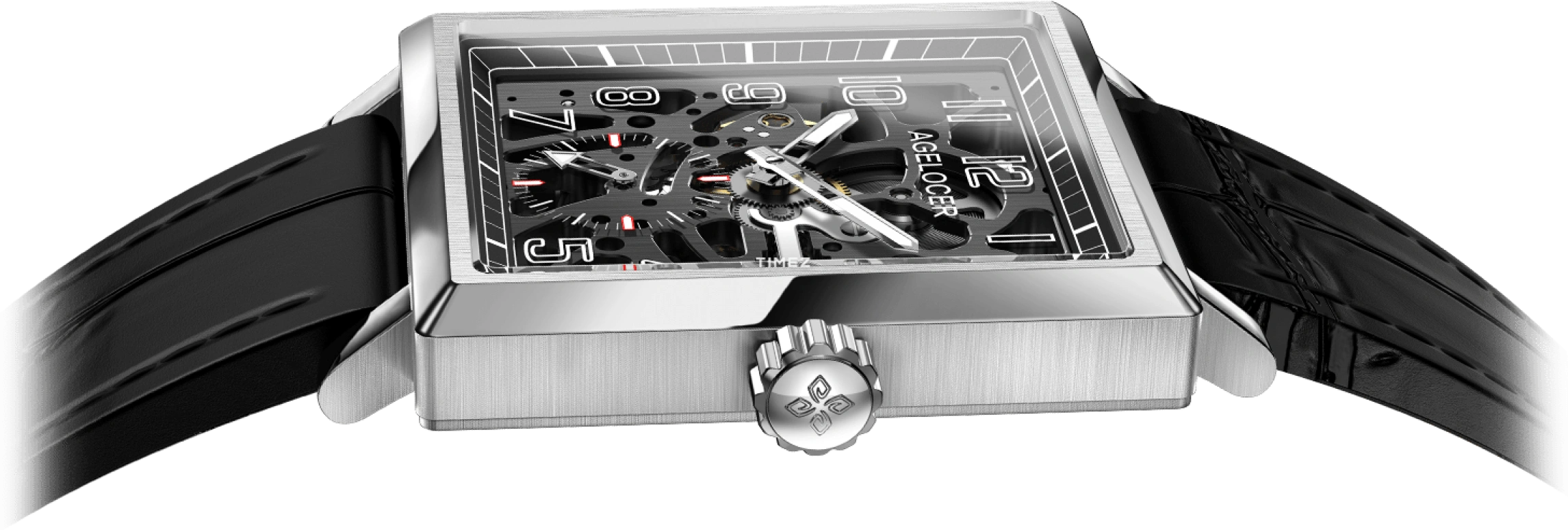 Agelocer,Codex 37mm,37mm,Stainless Steel,Skeleton,Handwound,Sapphire,Crystal Glass,Square,3501A1