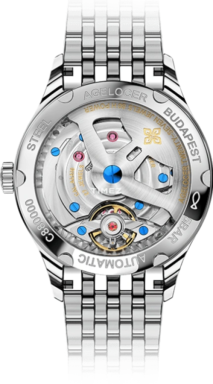 Agelocer,Budapest 40mm,40mm,Stainless Steel,Gradient,Blue,Automatic,Day,Sapphire,Crystal Glass,4204A9