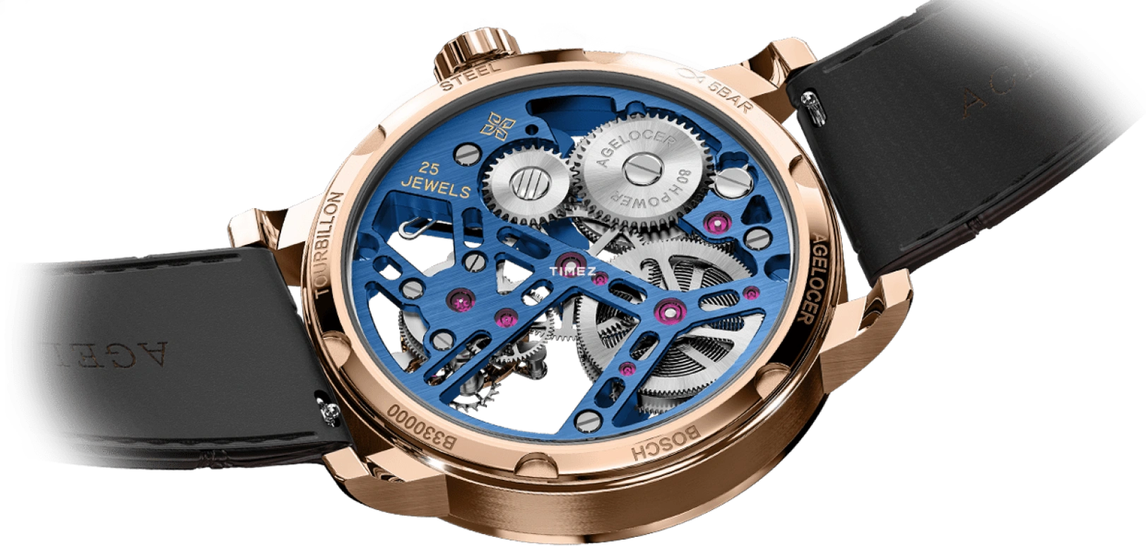Agelocer,Tourbillon 40mm,40mm,Stainless Steel,Skeleton,Handwound,Tourbillon,Sapphire,Crystal Glass,9004D2