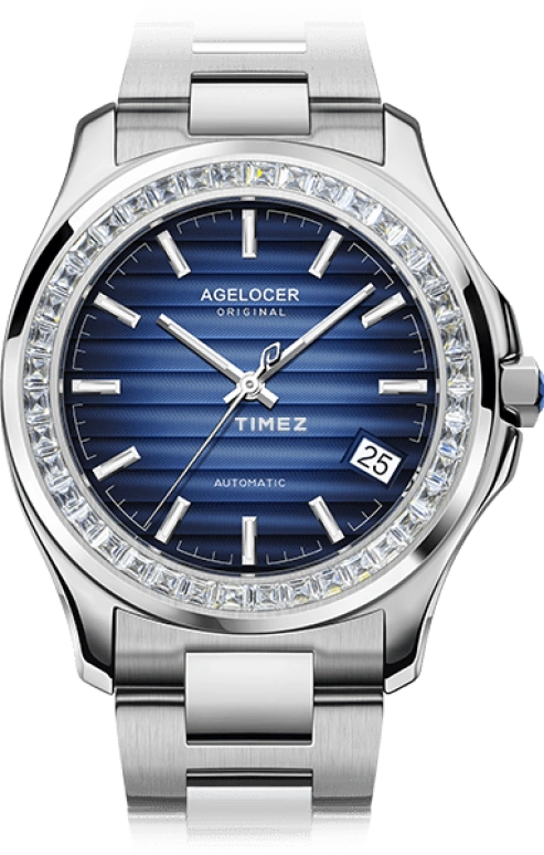 Agelocer,Baikal 40mm,40mm,Stainless Steel,Crystal,Blue,Automatic,Day,Sapphire,Crystal Glass,6304E9