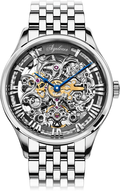 Agelocer,Schwarzwald 40mm,40mm,Stainless Steel,Silver White,Automatic,Sapphire,Crystal Glass,Round,5401A9