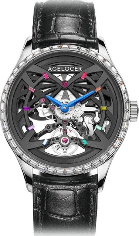 Agelocer,Schwarzwald 41mm,41mm,Stainless Steel,Crystal,Skeleton,Automatic,Sapphire,Crystal Glass,Round,6104E1