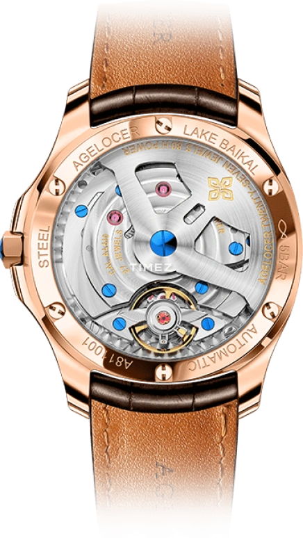 Agelocer,Baikal 40mm,40mm,Stainless Steel,Crystal,Brown,Automatic,Day,Sapphire,Crystal Glass,6303F2