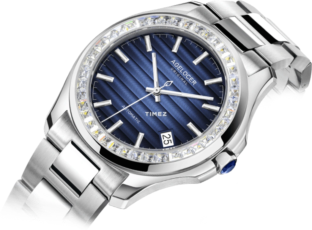 Agelocer,Baikal 40mm,40mm,Stainless Steel,Crystal,Blue,Automatic,Day,Sapphire,Crystal Glass,6304E9