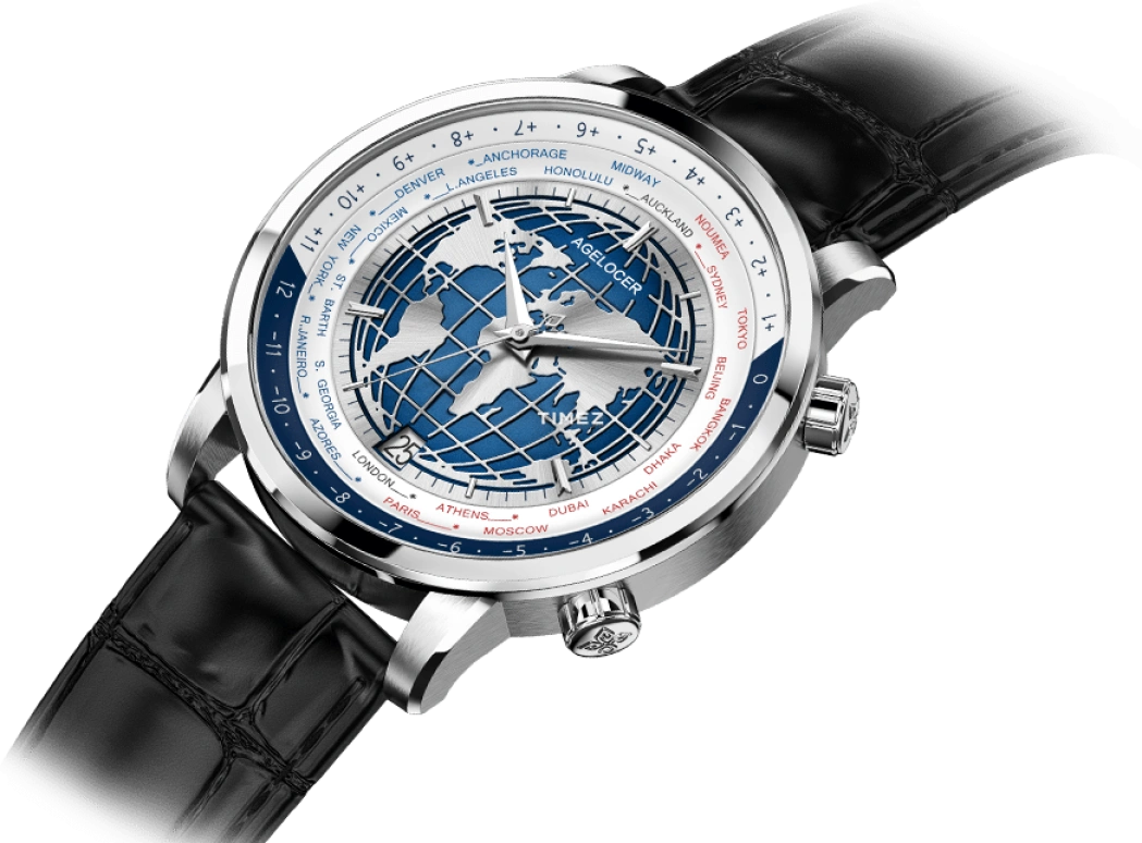 Agelocer,Universal time 42mm,42mm,Stainless Steel,White,Automatic,Day,World Time,5201A1