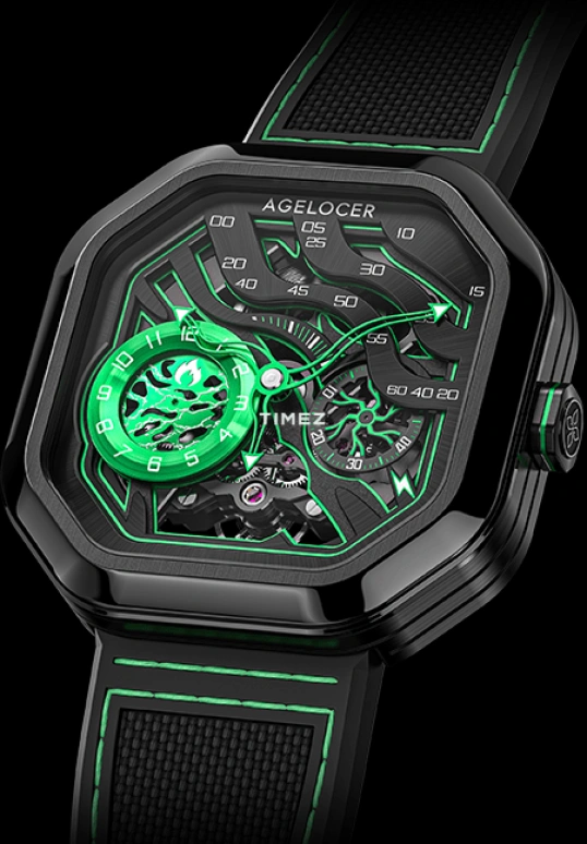 Agelocer,Volcano 44.50x44.50mm,44.50x44.50mm,Stainless Steel,Stainless Steel,Skeleton,Automatic,Sapphire,Crystal Glass,Square,5005J5