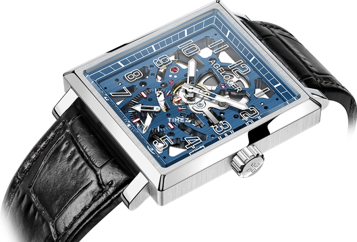 Agelocer,Codex 37mm,37mm,Stainless Steel,Skeleton,Handwound,Sapphire,Crystal Glass,Square,3504A1