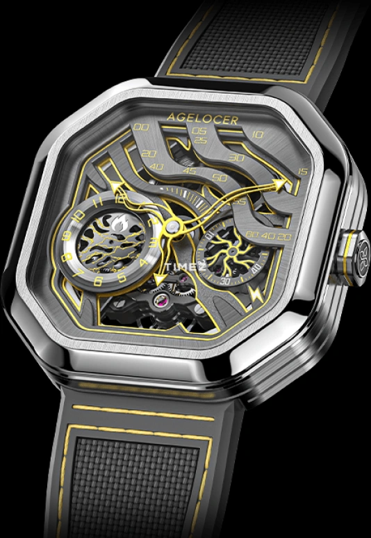 Agelocer,Volcano 44.50x44.50mm,44.50x44.50mm,Stainless Steel,Stainless Steel,Skeleton,Automatic,Sapphire,Crystal Glass,Square,5002A2