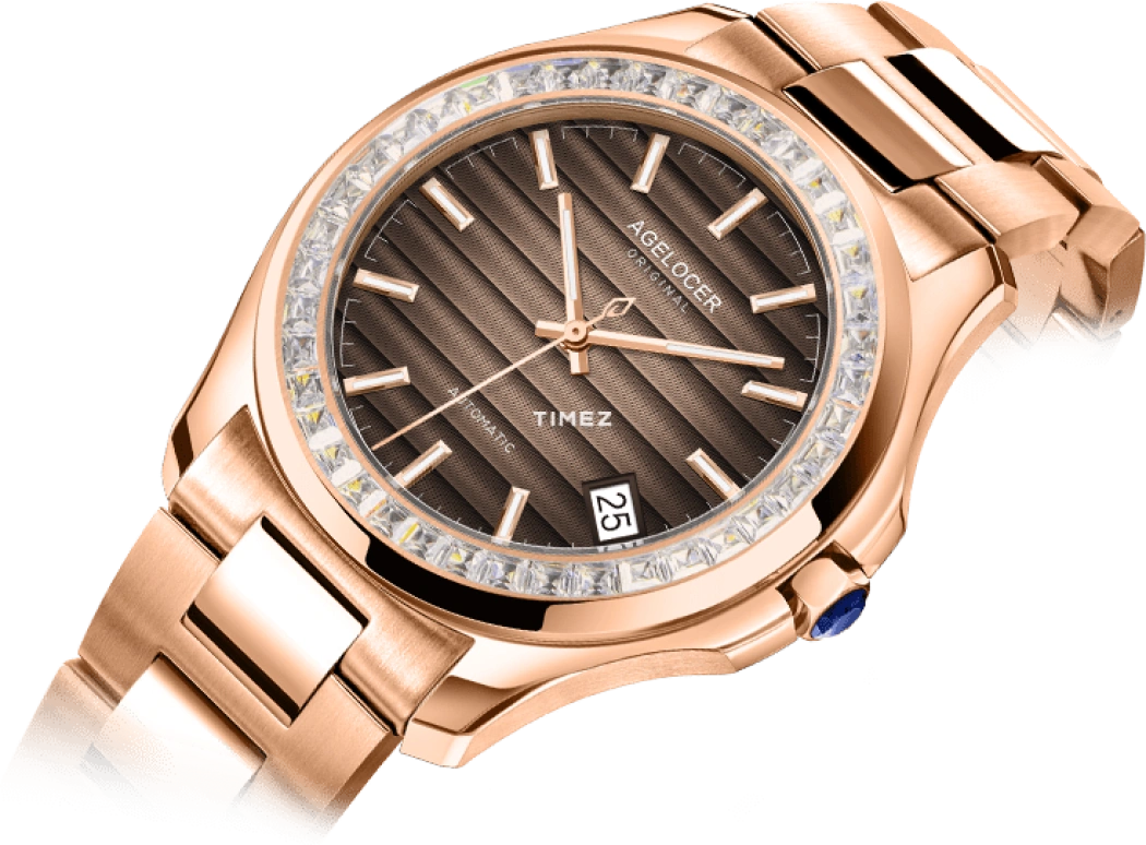 Agelocer,Baikal 40mm,40mm,Stainless Steel,Crystal,Brown,Automatic,Day,Sapphire,Crystal Glass,6303F9
