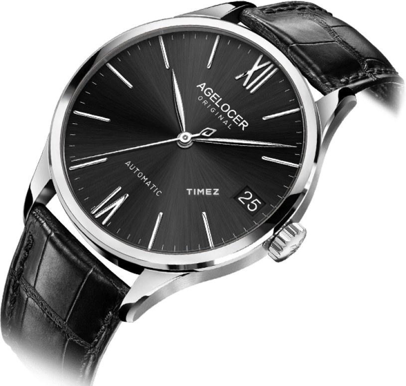Agelocer,Budapest 40mm,40mm,Stainless Steel,Black,Automatic,Day,Sapphire,Crystal Glass,7072A1