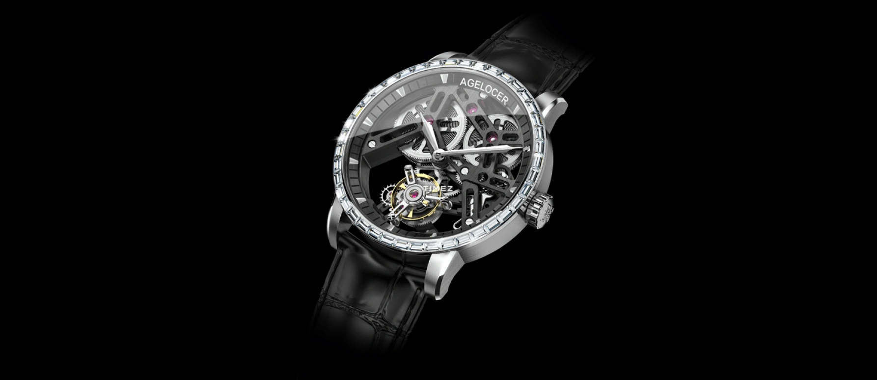 Agelocer,Tourbillon 40mm,40mm,Stainless Steel,Crystal,Skeleton,Handwound,Tourbillon,Sapphire,Crystal Glass,9001E1