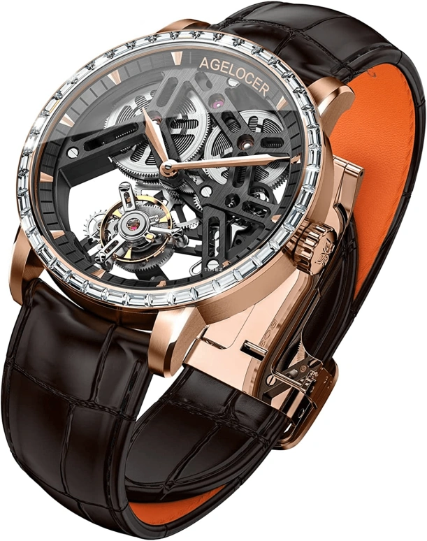 Agelocer,Tourbillon 40mm,40mm,Rose Gold,Skeleton,Handwound,Tourbillon,Sapphire,Crystal Glass,9001P2