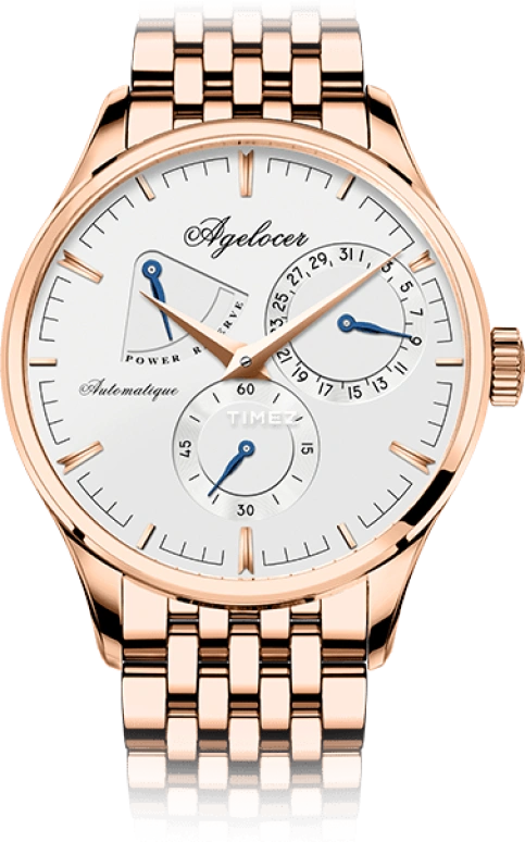Agelocer,Budapest 40mm,40mm,Stainless Steel,White,Automatic,Day,Power Reserve Indicator,4101D9
