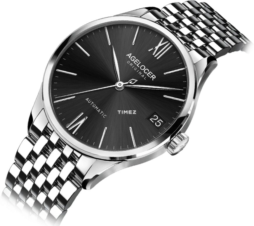 Agelocer,Budapest 40mm,40mm,Stainless Steel,Black,Automatic,Day,Sapphire,Crystal Glass,7072A9