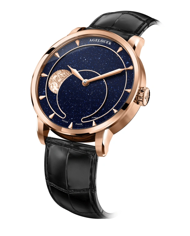 Agelocer,Astronomer 40mm,40mm,Rose Gold,Blue,Automatic,Moonphase,Sapphire,Crystal Glass,6406N1