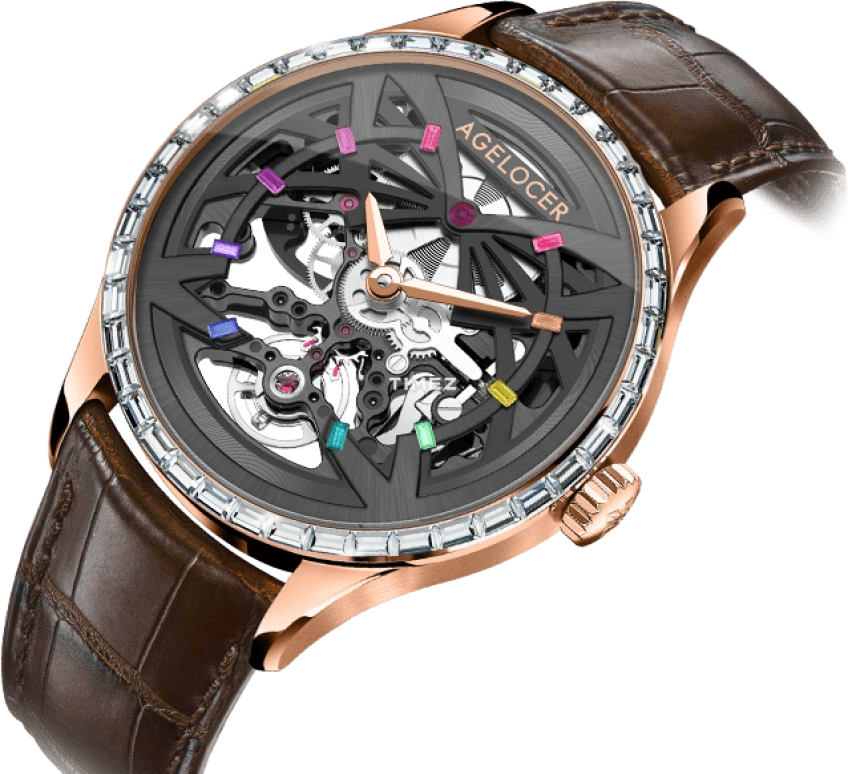 Agelocer,Schwarzwald 41mm,41mm,Stainless Steel,Crystal,Skeleton,Automatic,Sapphire,Crystal Glass,Round,6104F2