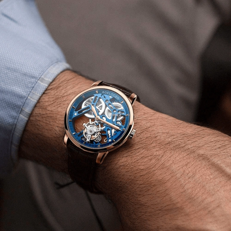 Agelocer,Tourbillon 40mm,40mm,Rose Gold,Skeleton,Handwound,Tourbillon,Sapphire,Crystal Glass,9004N1