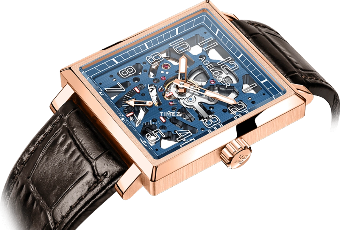 Agelocer,Codex 37mm,37mm,Stainless Steel,Skeleton,Handwound,Sapphire,Crystal Glass,Square,3504D2
