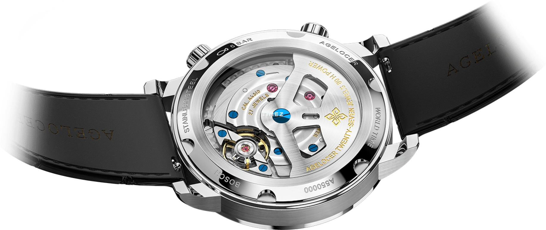 Agelocer,Universal time 42mm,42mm,Stainless Steel,White,Automatic,Day,World Time,5201A1
