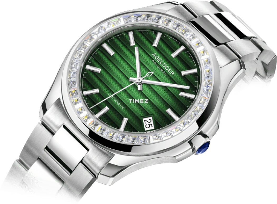 Agelocer,Baikal 40mm,40mm,Stainless Steel,Crystal,Green,Automatic,Day,Sapphire,Crystal Glass,6305E9