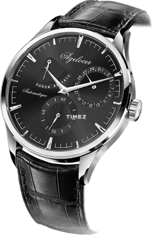 Agelocer,Budapest 40mm,40mm,Stainless Steel,Black,Automatic,Day,Power Reserve Indicator,4102A1