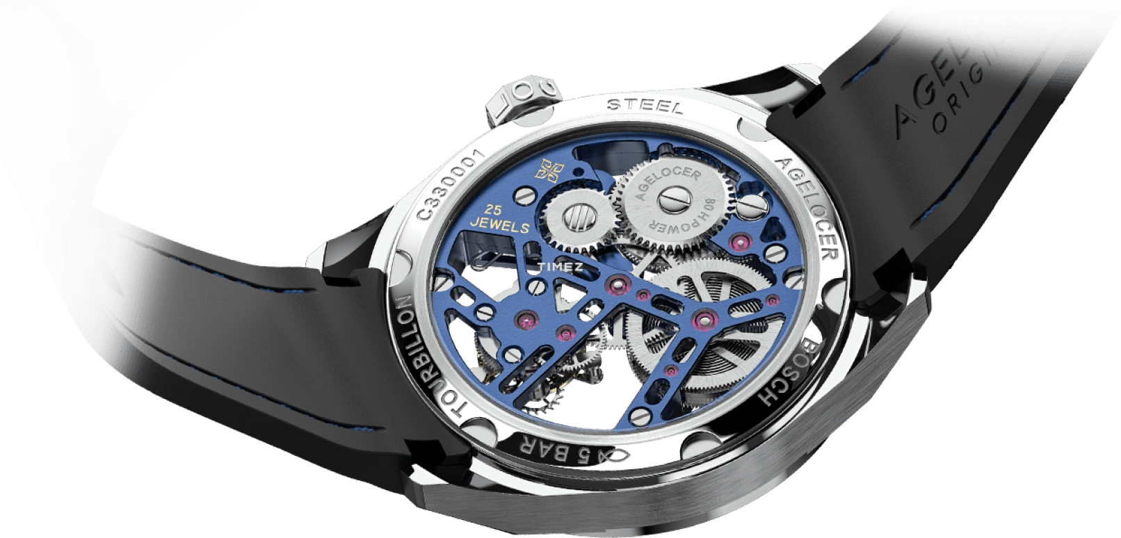 Agelocer,Tourbillon 42mm,42mm,Stainless Steel,Stainless Steel,Skeleton,Handwound,Tourbillon,Sapphire,Crystal Glass,9104K6