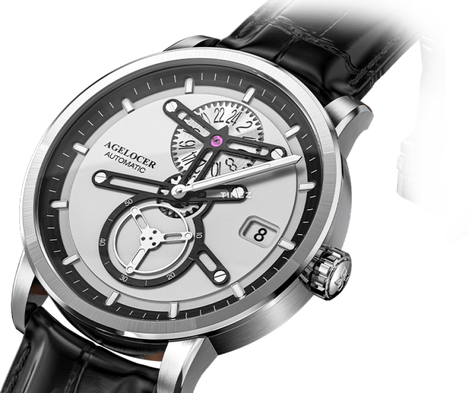 Agelocer,Astronomer 42mm,42mm,Stainless Steel,Stainless Steel,White,Automatic,Day,Sapphire,Crystal Glass,5501A1