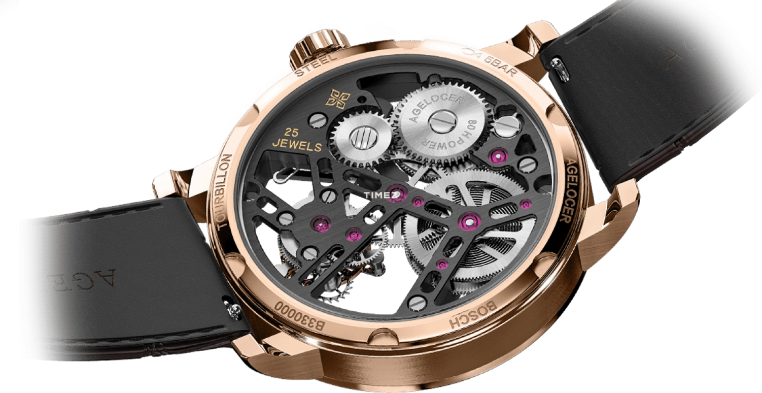 Agelocer,Tourbillon 40mm,40mm,Stainless Steel,Skeleton,Handwound,Tourbillon,Sapphire,Crystal Glass,9001D2