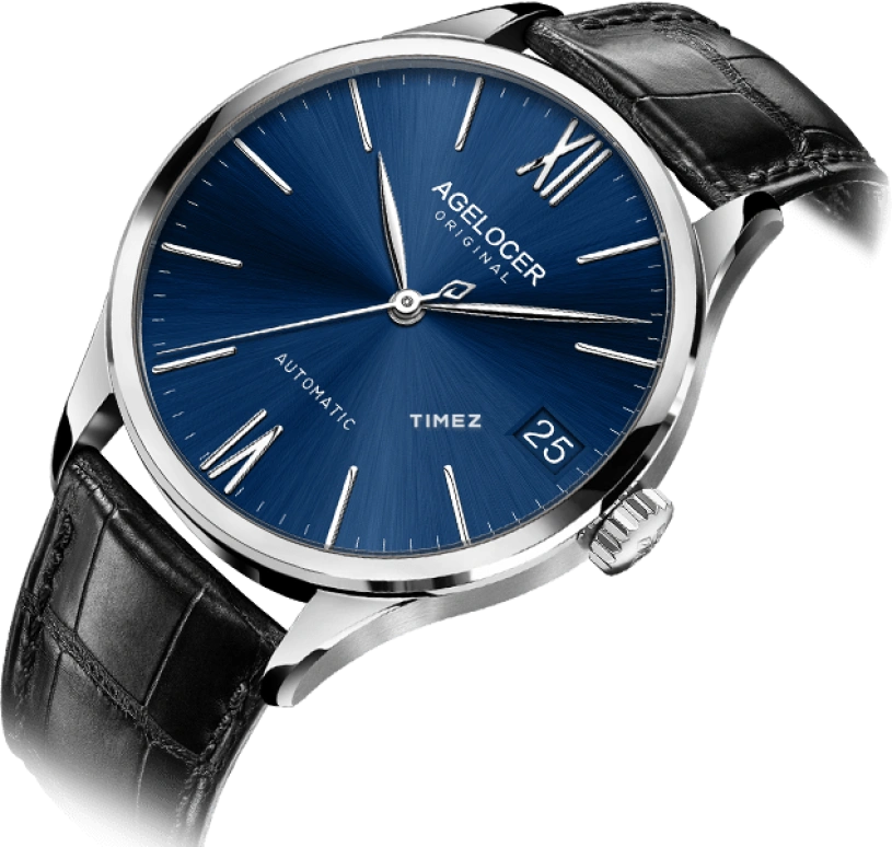 Agelocer,Budapest 40mm,40mm,Stainless Steel,Blue,Automatic,Day,Sapphire,Crystal Glass,7074A1