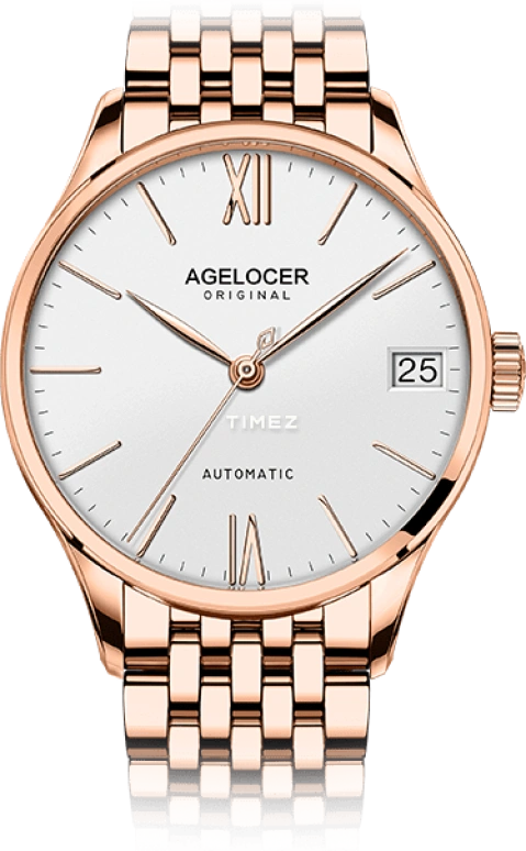 Agelocer,Budapest 40mm,40mm,Stainless Steel,White,Automatic,Day,Sapphire,Crystal Glass,7071D9