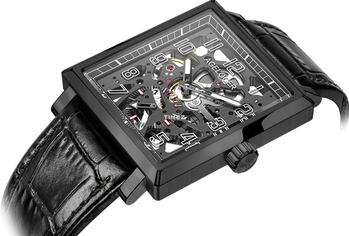 Agelocer,Codex 37mm,37mm,Stainless Steel,Skeleton,Handwound,Sapphire,Crystal Glass,Square,3501J1