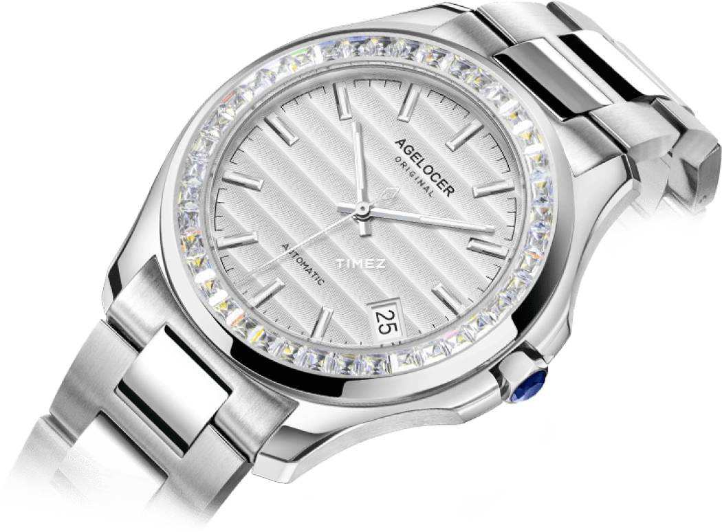 Agelocer,Baikal 40mm,40mm,Stainless Steel,Crystal,White,Automatic,Day,Sapphire,Crystal Glass,6301E9