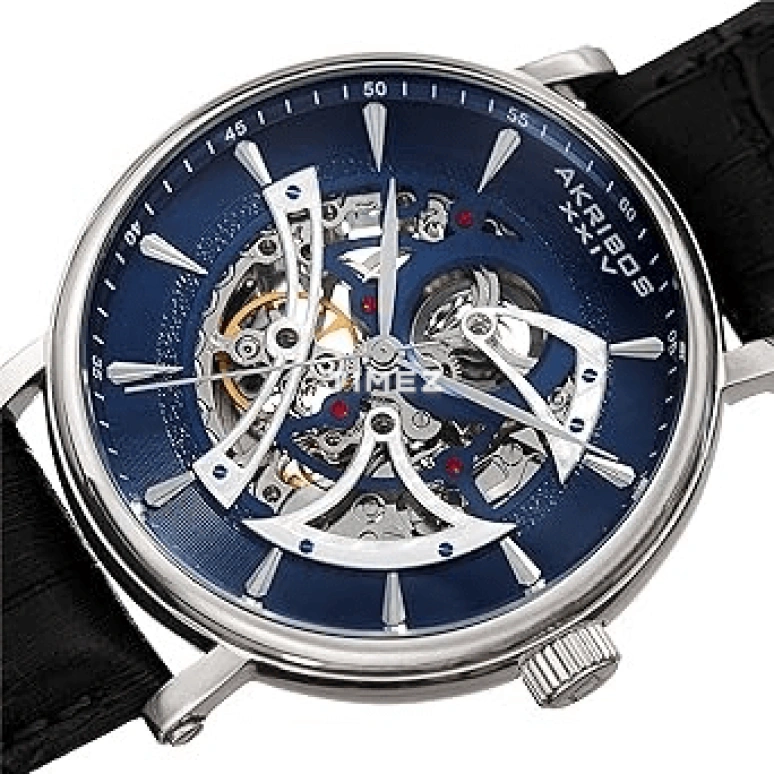 Akribos XXIV,Men’s Watches 45mm,45mm,Stainless Steel,Blue,Automatic,Hardlex,Round,AK1020BUBK