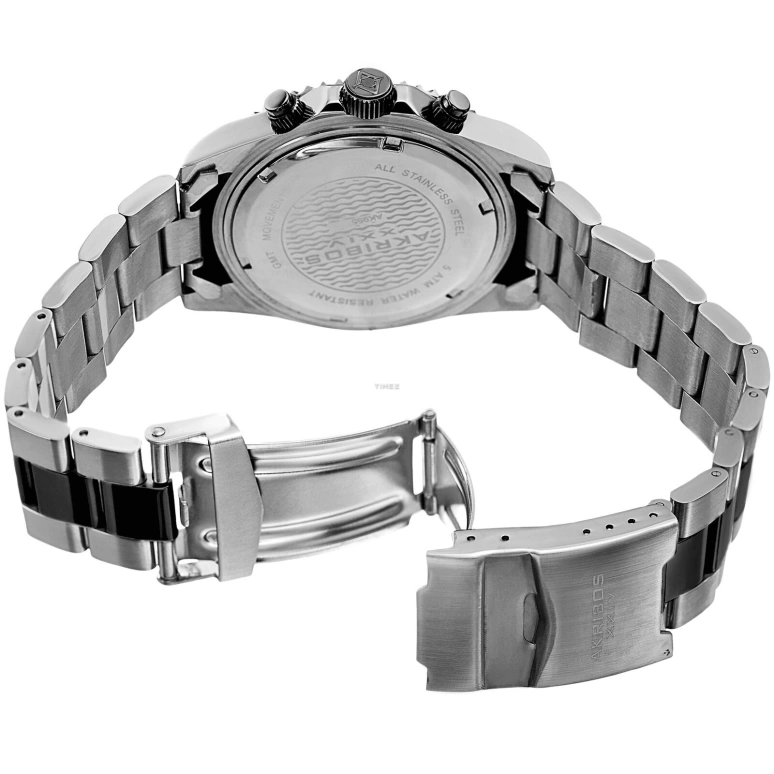 Akribos XXIV,Men’s Watches 44mm,44mm,Stainless Steel,Black,Grey,Quartz,Day,Dule Time,AK955TTB