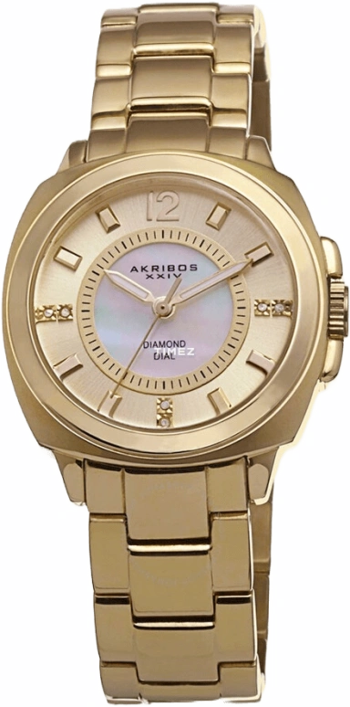 Akribos XXIV,Women’s Watches 32mm,32mm,Stainless Steel,Champagne,Quartz,Hardlex,Cushion,AK668YG