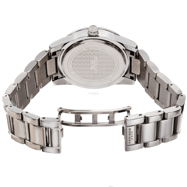Akribos XXIV,Men’s Watches 41mm,41mm,Composite,Silver,Quartz,Day,Dule Time,GMT,AK1055SS