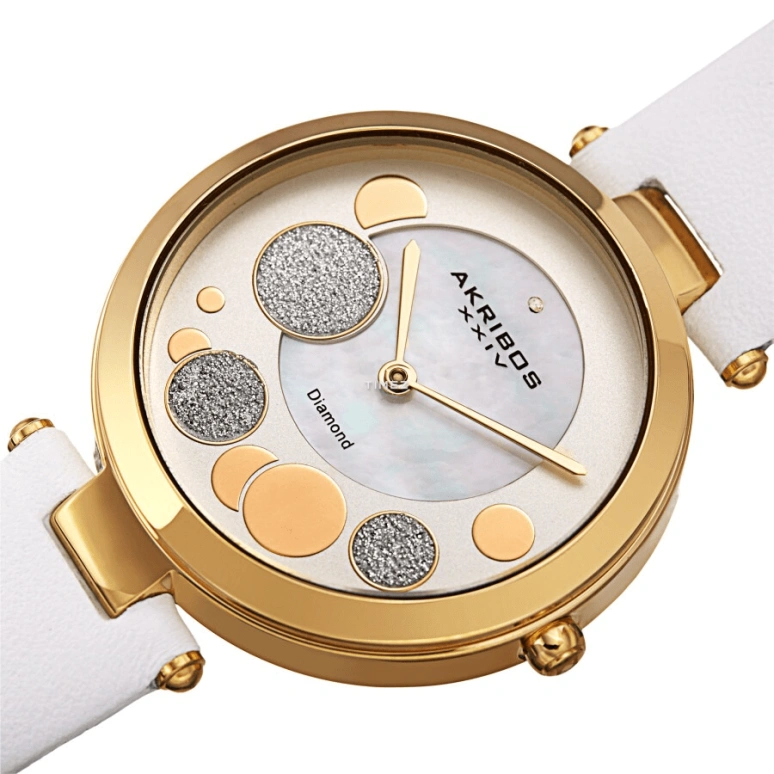 Akribos XXIV,Women’s Watches 34mm,34mm,Composite,Beige,Silver,Gold,Quartz,Hardlex,Round,AK1069WT