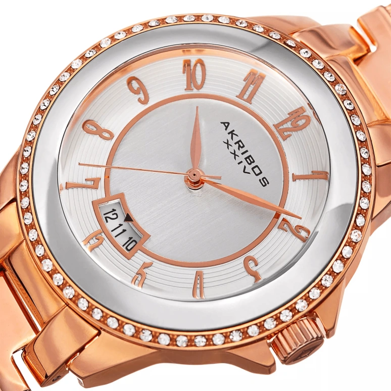 Akribos XXIV,Women’s Watches 38mm,38mm,Stainless Steel,Silver,White,Quartz,Day,Hardlex,AK840RG