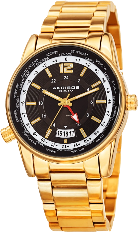Akribos XXIV,Men’s Watches 41mm,41mm,Composite,Black,Quartz,Day,Dule Time,GMT,World Time,Hardlex,Round,AK1021YGB