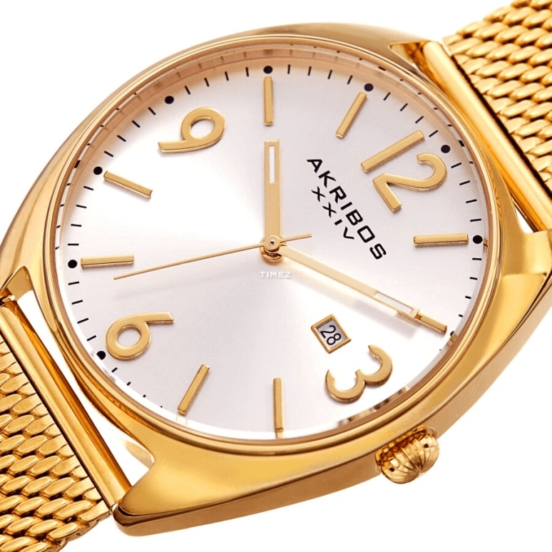 Akribos XXIV,Men’s Watches 42mm,42mm,Stainless Steel,Silver,Quartz,Day,Hardlex,AK1026YG