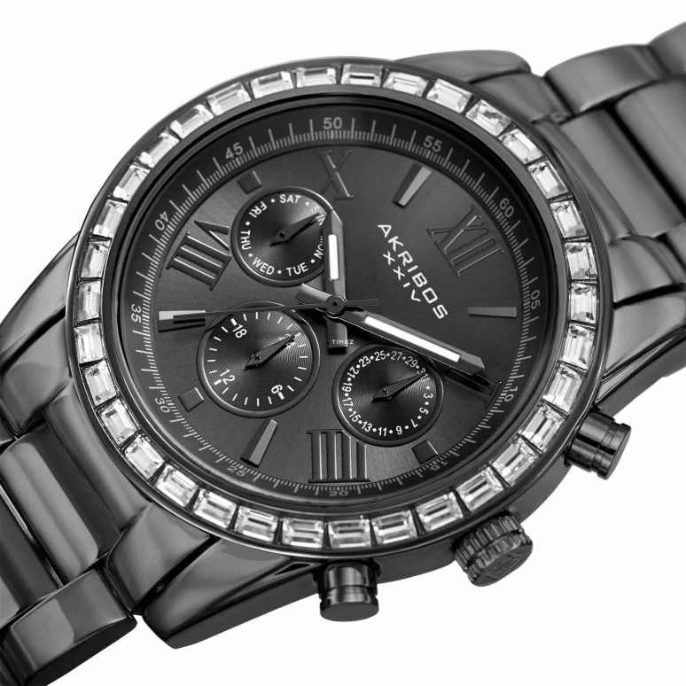 Akribos XXIV,Women’s Watches 41mm,41mm,Stainless Steel,Gunmetal,Quartz,Date,Day,AK943GN