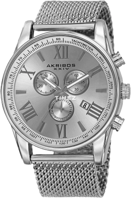 Akribos XXIV,Men’s Watches 45mm,45mm,Composite,Silver,Quartz,Chronograph,Day,AK813SS