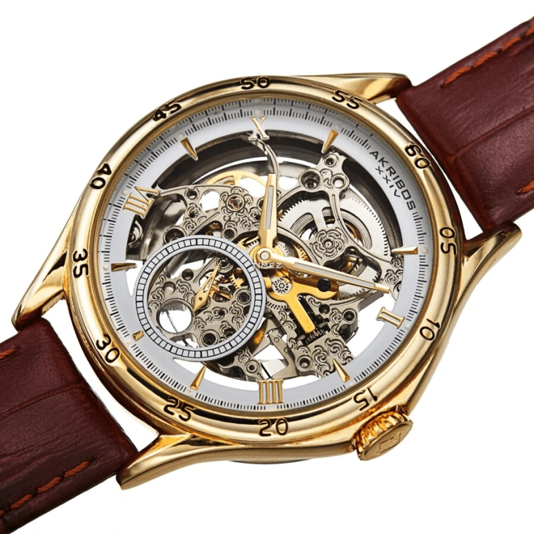 Akribos XXIV,Men’s Watches 40mm,40mm,Composite,White,Skeleton,Automatic,Hardlex,Round,AK1066YGBR