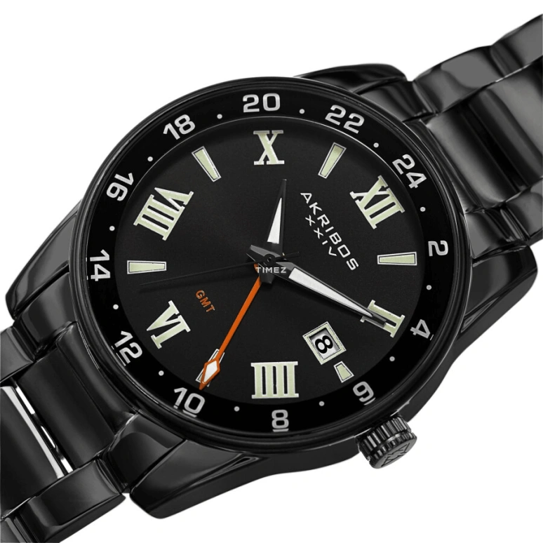 Akribos XXIV,Men’s Watches 41mm,41mm,Composite,Black,Quartz,Day,Dule Time,GMT,AK1055BK