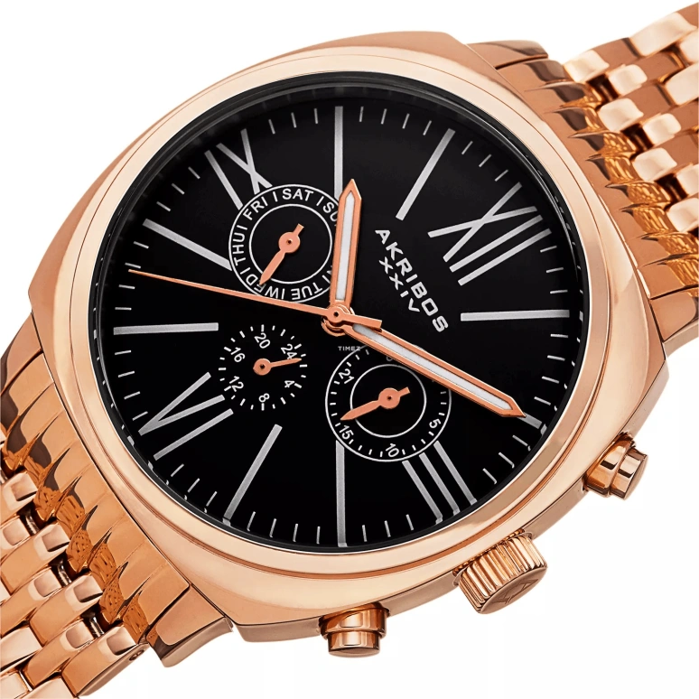 Akribos XXIV,Men’s Watches 42.50mm,42.50mm,Stainless Steel,Black,Quartz,Date,Day,AK636RG