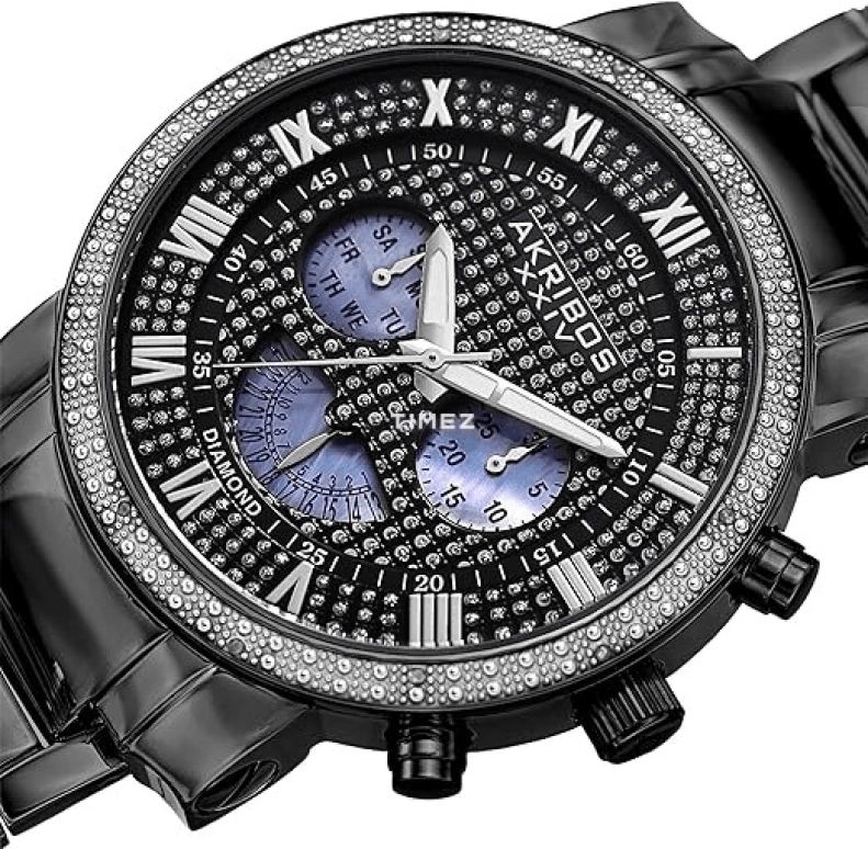 Akribos XXIV,Men’s Watches 47mm,47mm,Stainless Steel,Black,Quartz,Date,Day,Retrograde,AK894BK